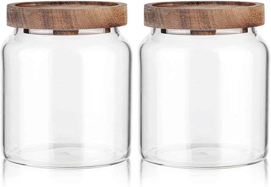 Labina Glass Storage Container Airtight Food Jars Kitchen Canister with Wood Lids, 20 Oz Wide Mou... | Amazon (US)