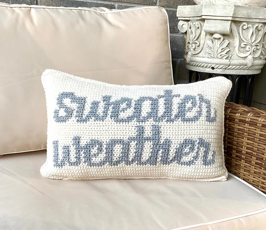 Christmas Crochet Pillow Pattern Sweater Weather Crochet Pillow Word DIY Farmhouse Decor Cushion ... | Etsy (US)