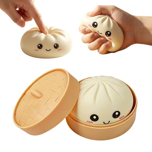 Dumpling Squishies Stress Ball, 2026 New Colorful Dumplings Stress Balls Fidget Sensory Balls, Squeeze Dough Ball Stress Relief Hand with Steamer Box, Relaxation Gift (White) | Amazon (US)