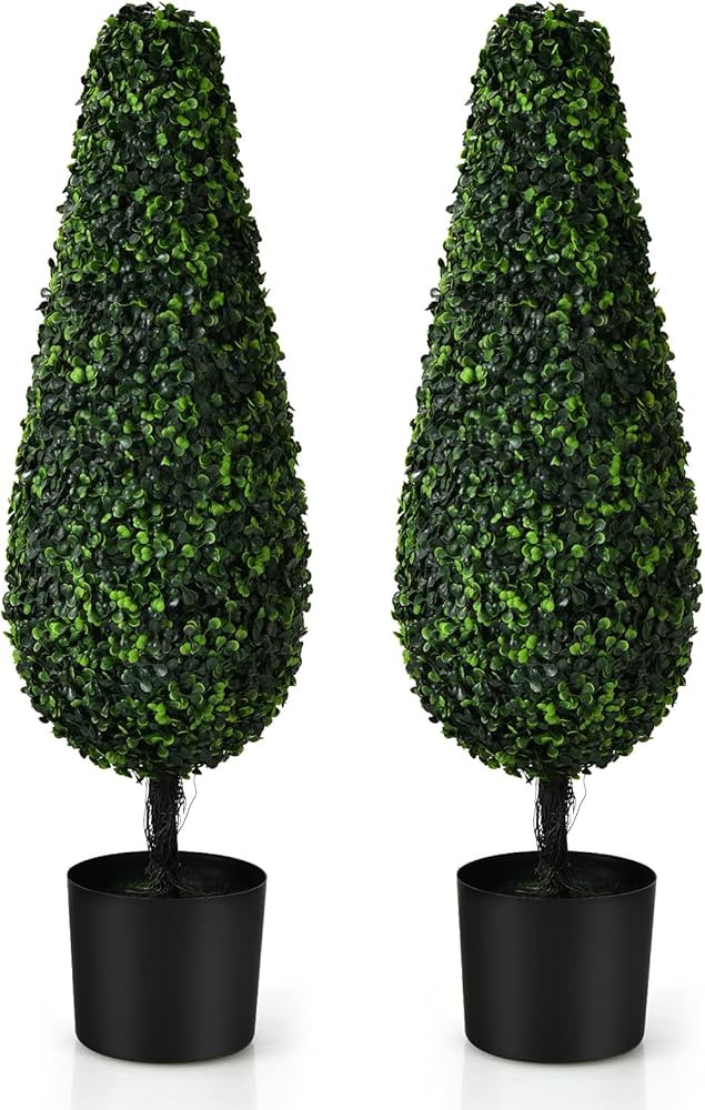 Goplus 3ft Artificial Boxwood Tower Topiary Trees, 2 Pack Faux Decorative Plants in Cement-Filled... | Amazon (US)