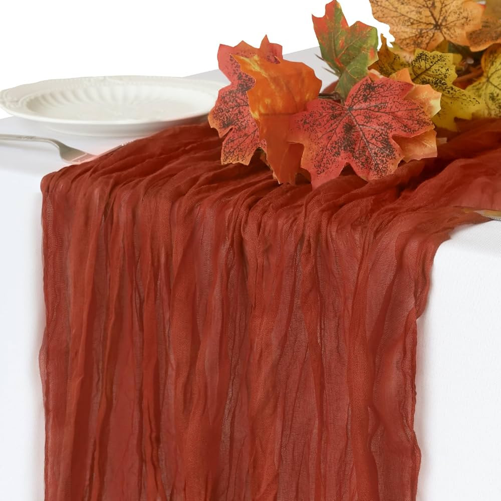 Fall Table Runner, 10FT Thanksgiving Cheesecloth Table Runner 35*120inch Terracotta Table Runners... | Amazon (US)