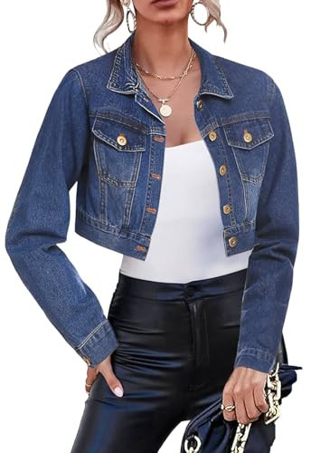 AiiUp Cropped Jean Jacket for Women Long Sleeve Classic Casual Crop Top Denim Jackets Coat | Amazon (US)