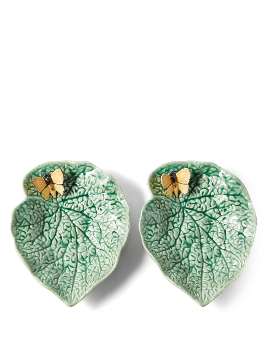Set of two Begonia leaf and butterfly plates | Bordallo Pinheiro | Matches (US)
