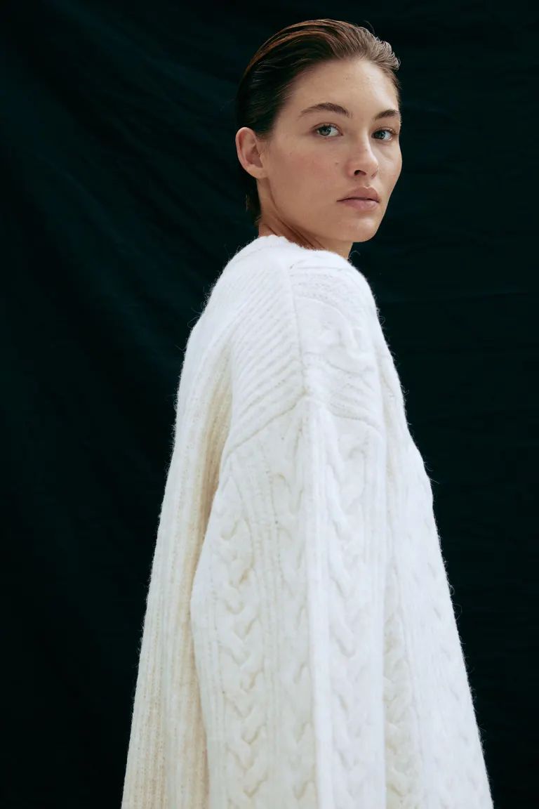 Oversized Cable-knit Sweater - Natural white - Ladies | H&M US | H&M (US + CA)