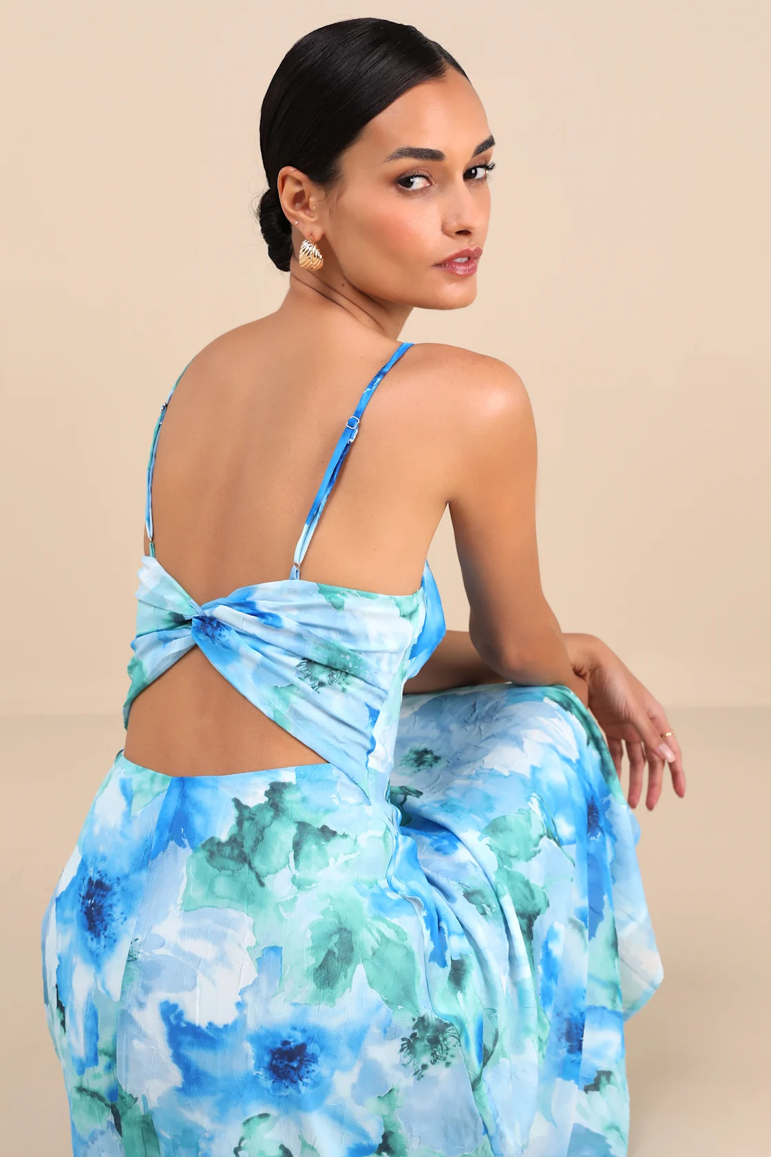 Radiant Feelings Blue and Green Floral Chiffon Midi Dress | Lulus