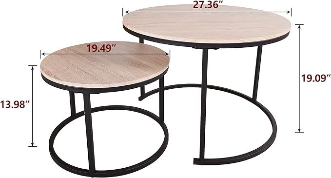 Industrial Round Coffee Table Set of 2 End Table for Living Room,Stacking Side Tables, Sturdy and... | Amazon (US)
