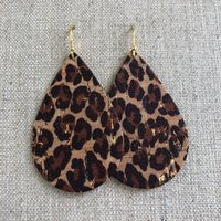 Teardrop Cork Earrings, Leopard Teardrop Animal Print Earrings | Etsy (US)