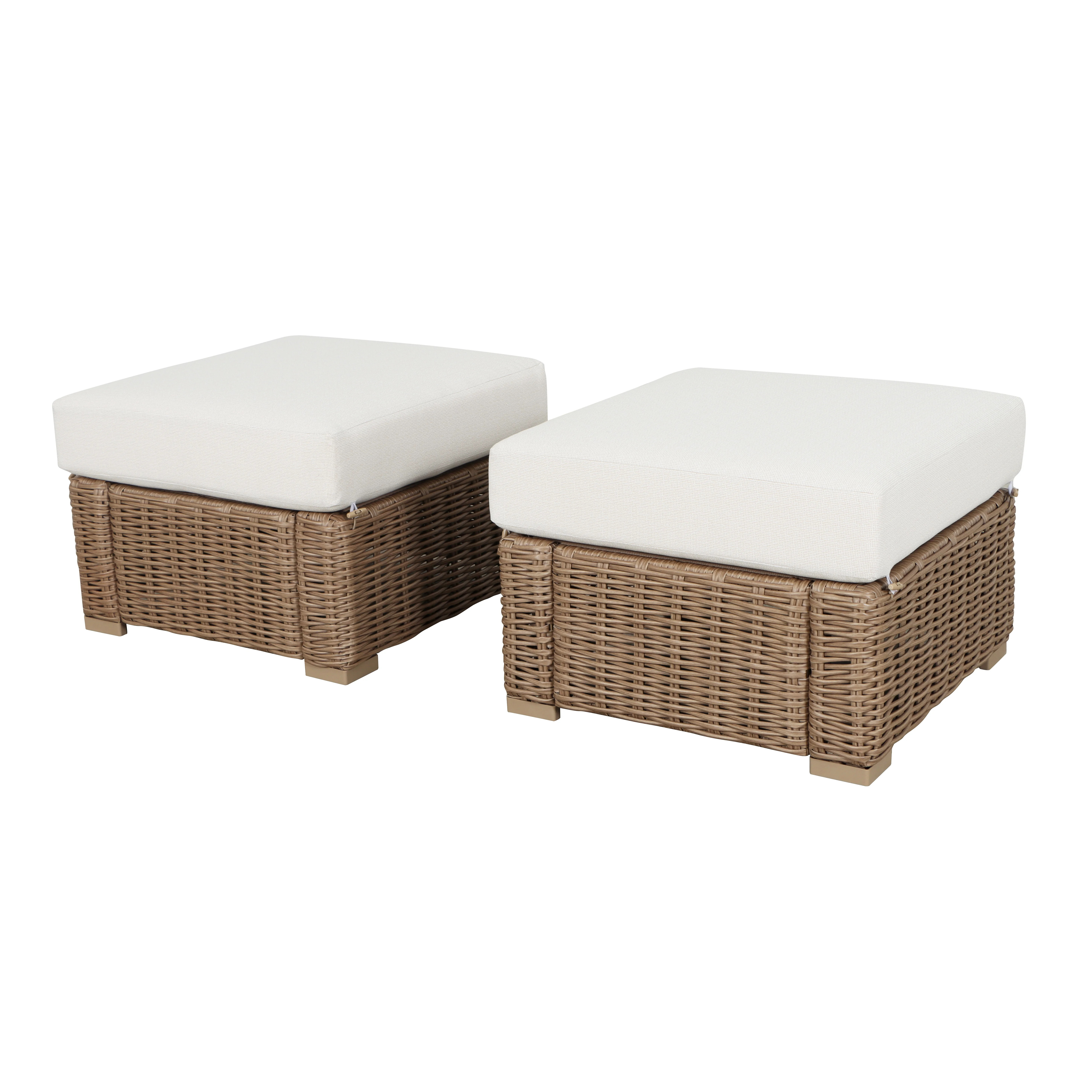 Better Homes & Gardens Bellamy Outdoor 2pk Ottomans, Tan Wicker/Cream Cushion | Walmart (US)