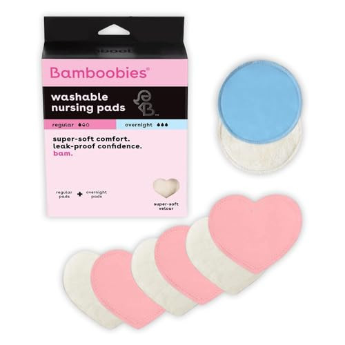 Bamboobies Nursing Pads, Ultra-Soft Velour, Reusable, Washable & Leak-Proof, 6 Ultra-Thin and 2 Overnight Pads for Breastfeeding | Amazon (US)