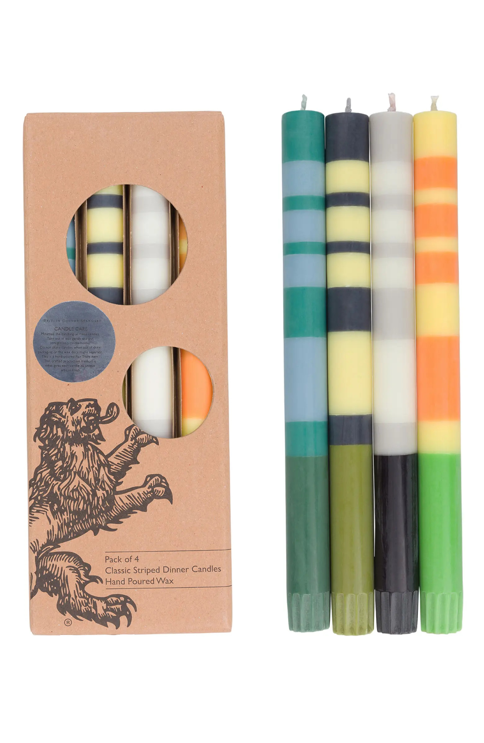 BRITISH COLOUR STANDARD Assorted 4-Pack Stripe Dinner Candles | Nordstrom | Nordstrom
