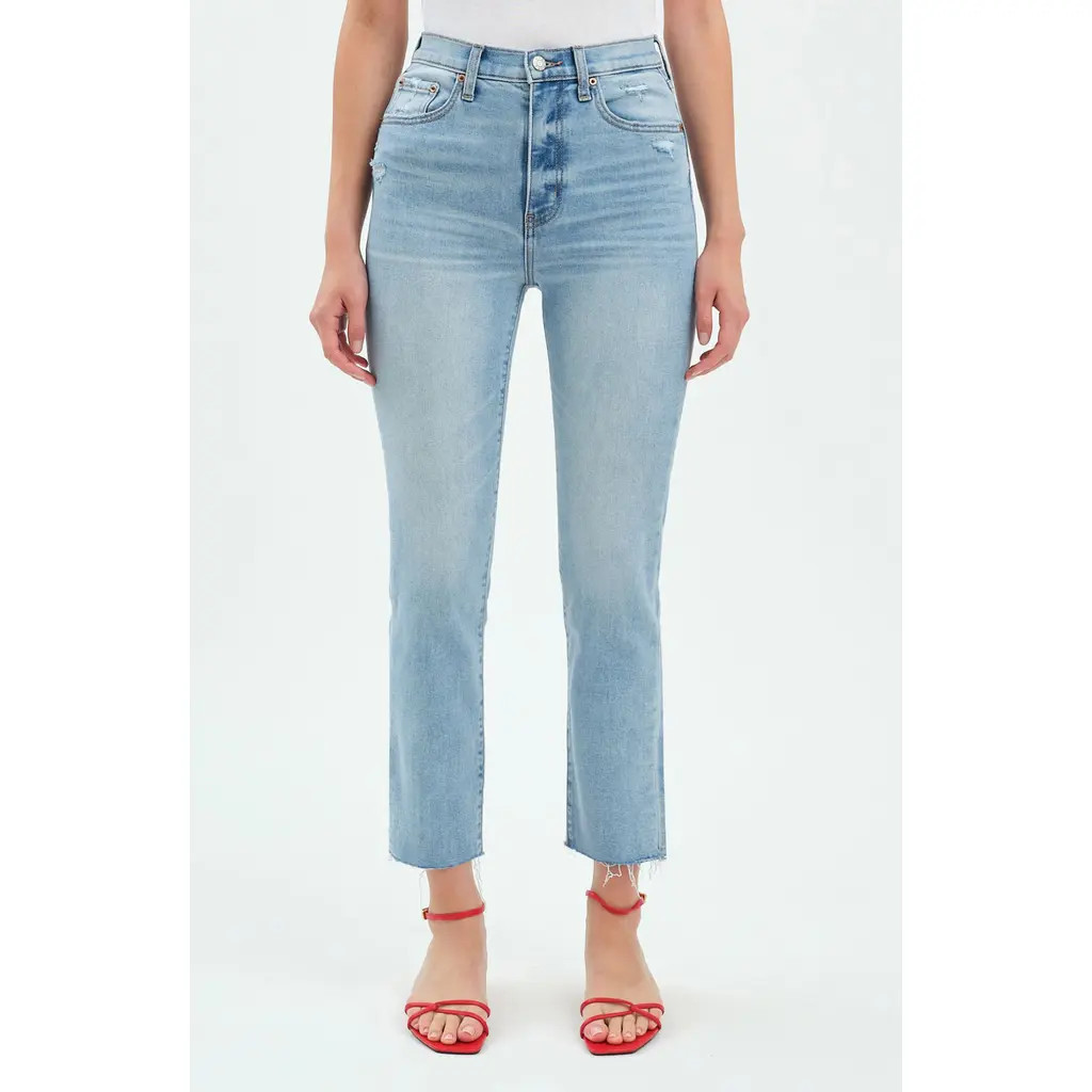 DAZE High Waist Raw Hem Ankle Straight Leg Jeans in Blooming Vintage at Nordstrom, Size 31 | Nordstrom