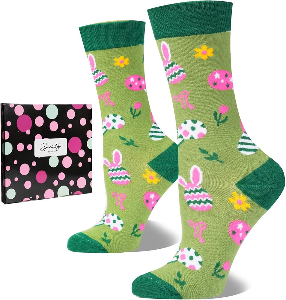 Easter Socks for Women, Funny Bunny Egg Crew Socks Teens Girls Easter Basket Stuffers Novelty Gif... | Amazon (US)