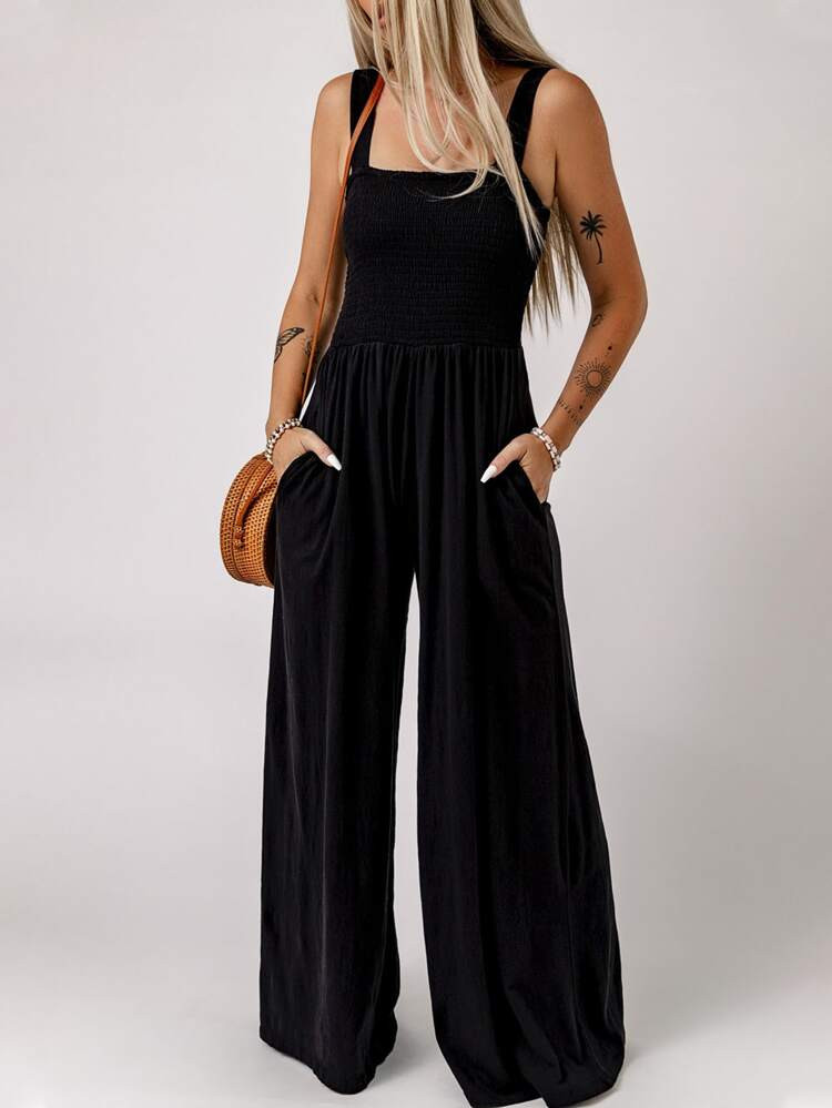 Solid Slant Pocket Cami Wide Leg Jumpsuit | SHEIN