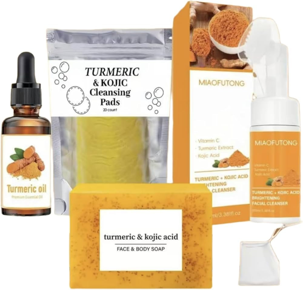 Turmeric Wash and Care 4 Piece Skincare Set, Turmeric Facial Cleanser,Cleansing Pad,Soap bar & l ... | Amazon (US)