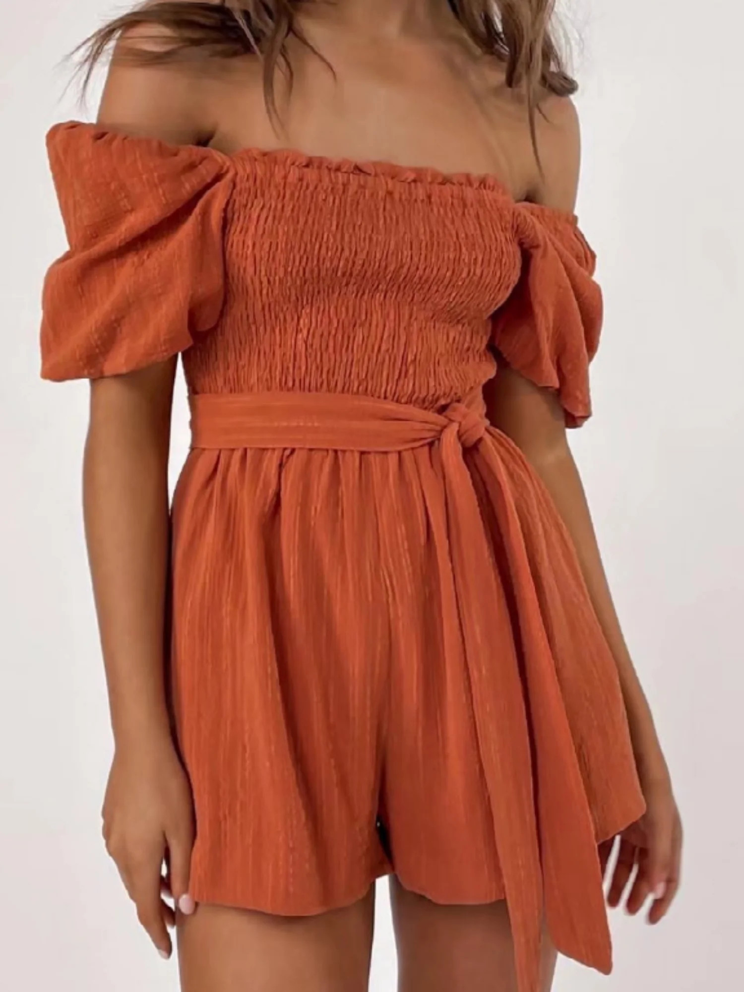 'Millie' Off The Shoulder Belted Romper | Goodnight Macaroon