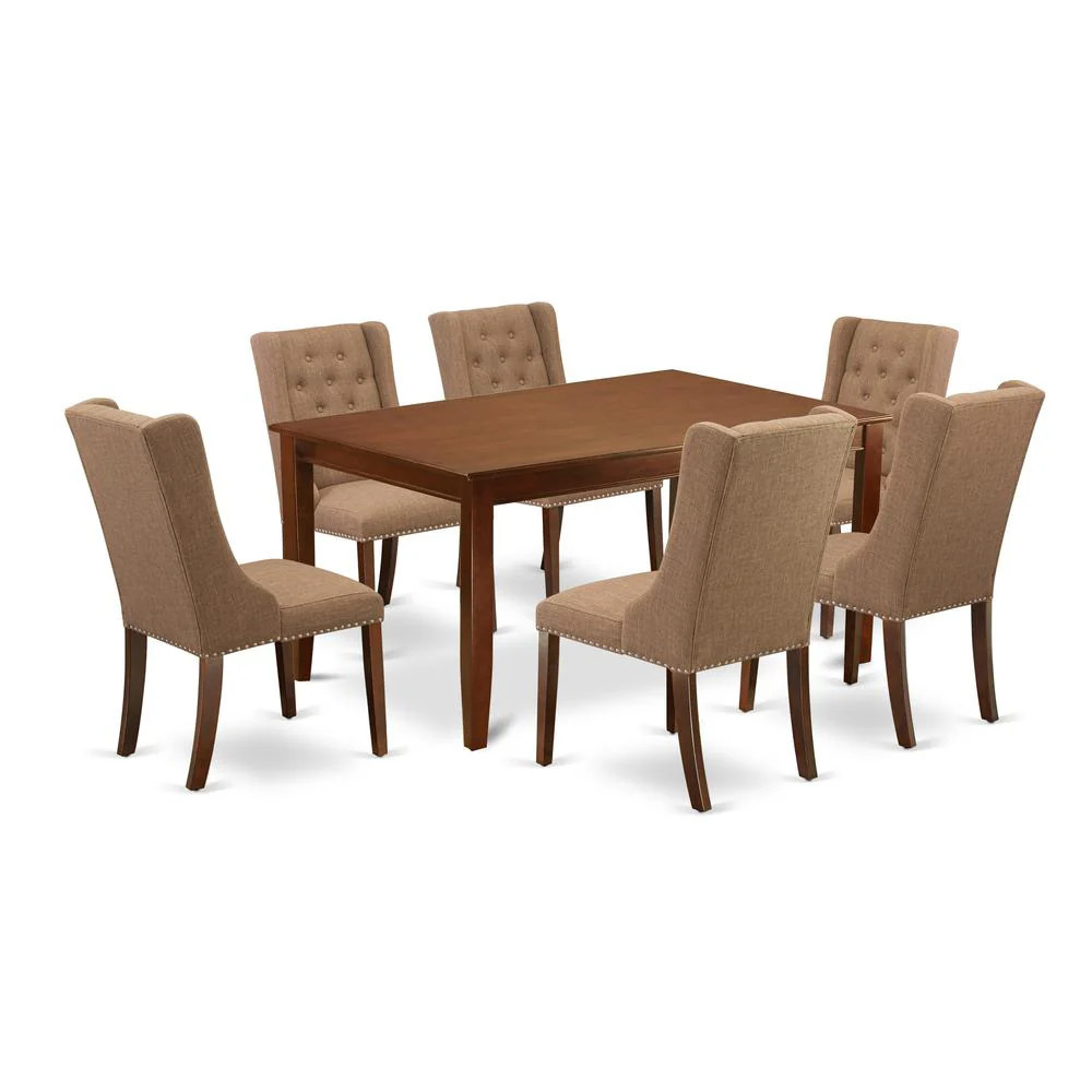 7-Piece Dining Room Table Set Includes 1 Rectangular Dining Table and 6 Light Sable Linen Fabric Dining Chairs | Shop Simon