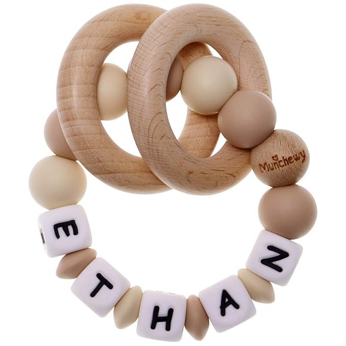 Munchewy Personalized Name Baby Rattle Teether Ring, Customizable Food Grade Silicone Sensory Che... | Amazon (US)