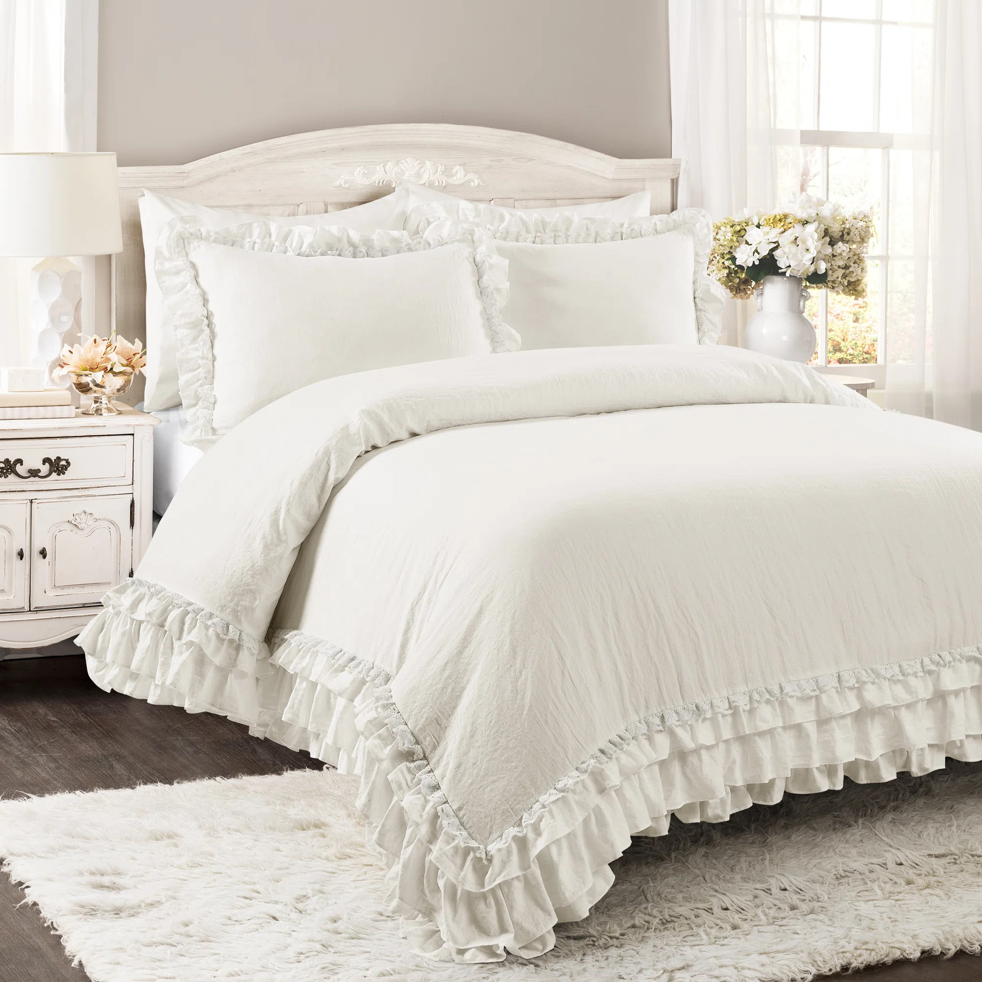 Ella Shabby Elegance Ruffle Lace Microfiber Comforter Set | Wayfair North America