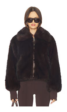 BY.DYLN Reese Faux Fur Bomber Jacket in Chocolate from Revolve.com | Revolve Clothing (Global)