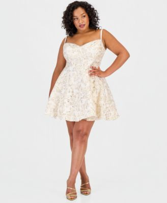 B Darlin Trendy Plus Size Sweetheart-Neck Spaghetti-Strap Jacquard Dress - WHITE | Macy's