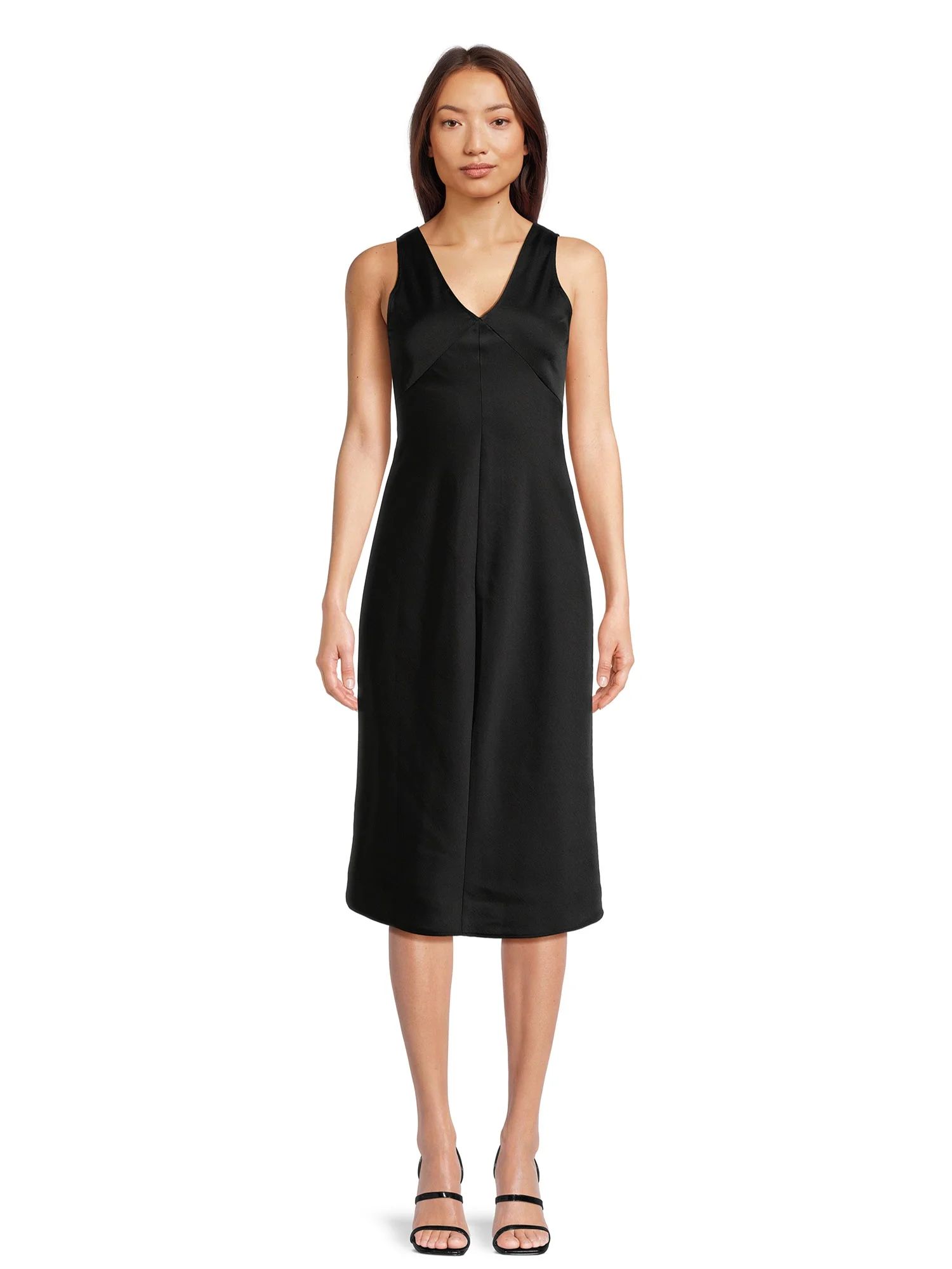 Nine.Eight Women's Sleeveless V-Neck Satin Midi Dress, Sizes XS-2XL | Walmart (US)