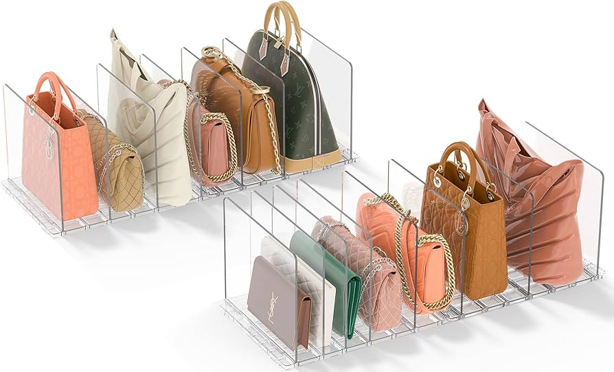 GoMaihe Bag & Purse Organizer for Closet: 4 Sets Adjustable Clear Handbag Storage Shelf - Plastic... | Amazon (US)