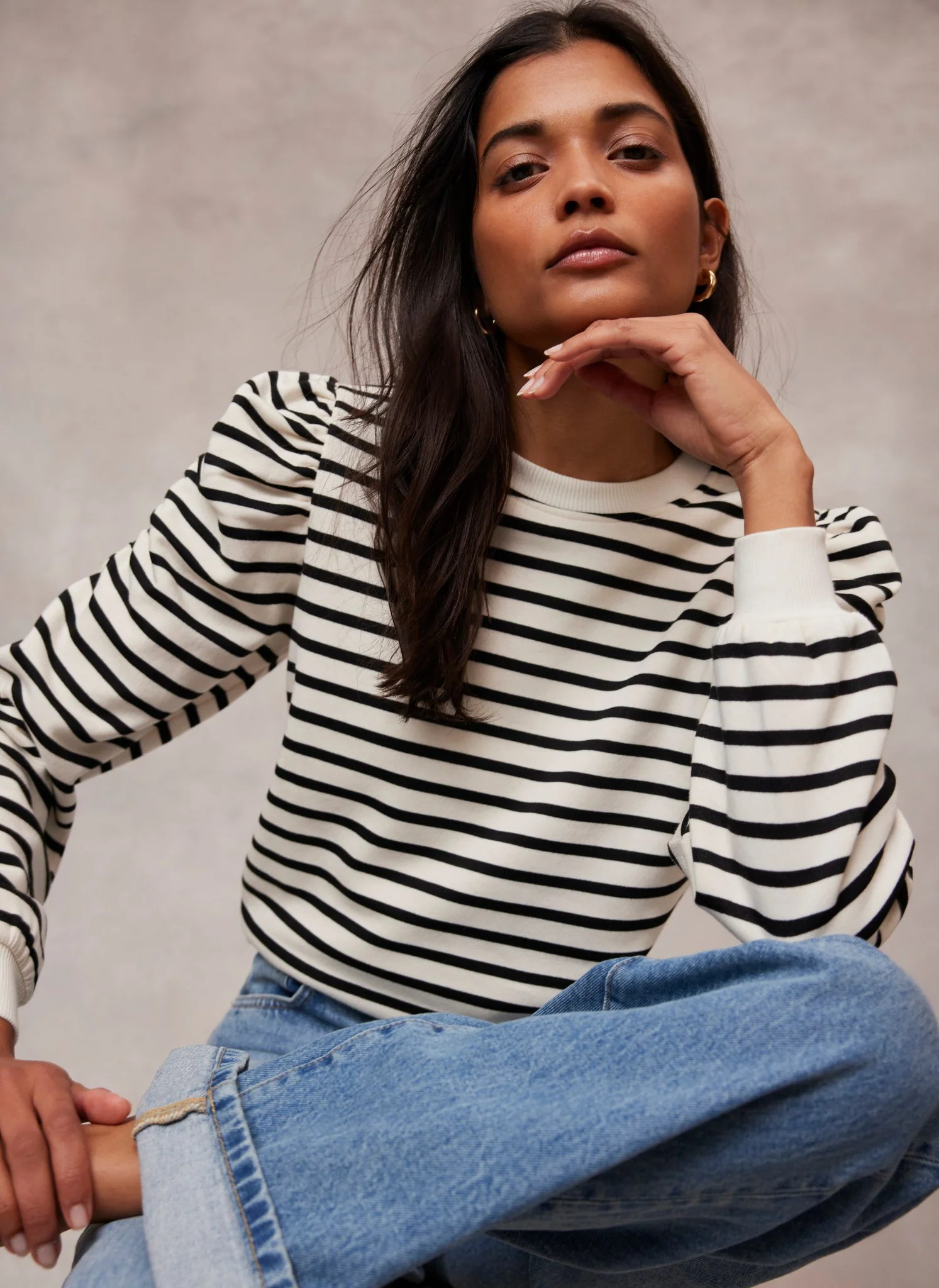 Striped Ruched Shoulder Sweatshirt | Mint Velvet