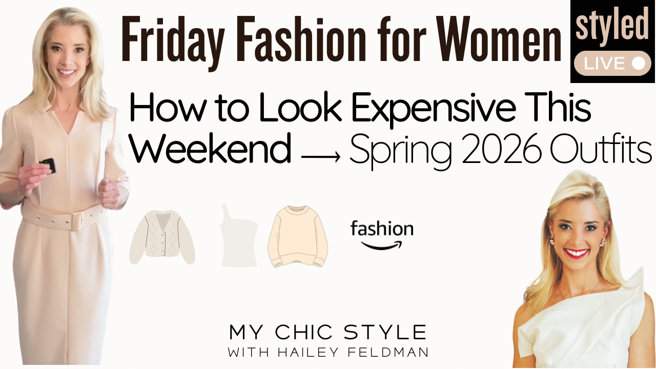 Hi! Welcome back to My Chic Style! I'm Hailey, your guide to effortless, classic chic style. Today, we’re ending the "nothing to wear" dilemma with simple, polished outfit formulas for Spring 2026. "How to Look Expensive This Weekend: Spring 2026 Style & Amazon Fashion Finds"

📅 Friday, February 20, 2026 | ⏰ 12:00 PM EST
👉 Join the Live Shopping Event on Amazon: https://www.amazon.com/live/broadcast/009db677-1e2c-491b-8577-326a16551be1?linkCode=ilv&ref_=social&tag=haileyfeldman-20

✨ Show Overview: Learn how to style the season's fashion trends, including the "Cloud Dancer" off-white palette & modern bourgeois look. There's an outfit for every weekend activity: brunch-ready outfits, date night looks, & polished weekend staples you can easily mix & match now through spring 2026. Over 30 women's fashion pieces available to buy now on Amazon Fashion.

✨ Show Notes: Curated selection of women's clothing styled into easy to wear outfits, for online shoppers who want to look expensive this weekend. 
• How to get the Dolce&Gabbana Designer look on Amazon Fashion with lace tops & jeans
• The Best Amazon fashion pieces for spring 2026 & how to wear them
• How to build a Spring 2026 capsule wardrobe: How to select 5-10 core pieces that create over 10 outfits.
• Secrets to making affordable Amazon fashion look like luxury
• Effortless Chic Styling Tips to get trending looks such as "Modern Minimalist Fashion, Parisian Chic, Brunch to Dinner Effortless Chic, Cloud Dancer Color of The Year Cream White Classic Chic," & more! I'll tell you what's trending now & style you using my polished weekend GRWM formula
• Smart Shopping on Amazon: Tips for finding 2026 wearable trends with fast Prime shipping

Join me for an LTK grwm live styling and LTK ootd head to toe looks for the weekend - LTK travel sets and more for LTK petite sizes available.

#LTKPetite #LTKTravel #LTKootd