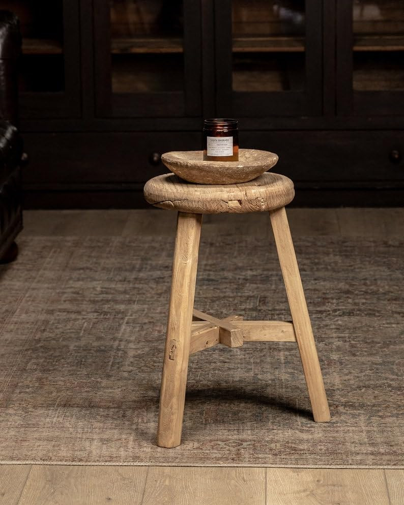 direfly Vintage Stool Reclaimed Wood Round Stool Rustic Home Decor | Amazon (US)