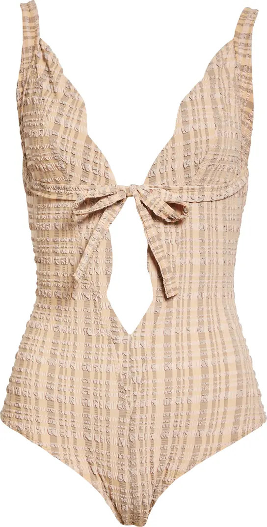 Scallop Bow Cutout Seersucker One-Piece Swimsuit | Nordstrom