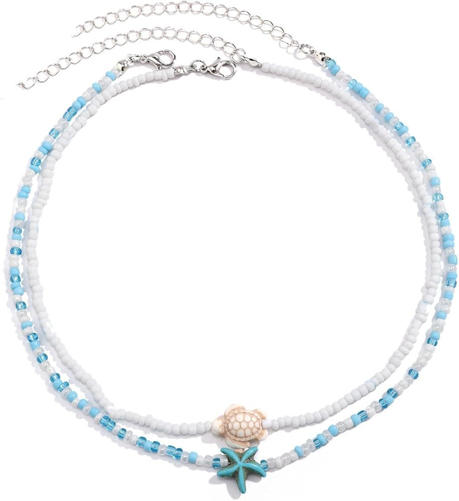 Starfish Fish Toggle Necklace Boho Colorful Pearl Beaded Necklace Summer Coastal Beachy Beach Haw... | Amazon (US)