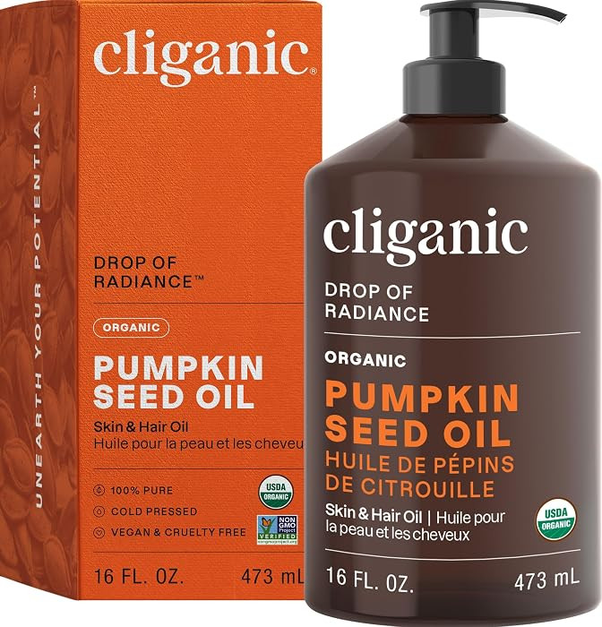 Cliganic Organic Pumpkin Seed Oil, 100% Pure - For Face & Hair | Natural Cold Pressed Unrefined | Amazon (CA)