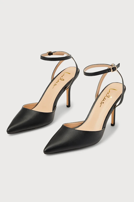 Azalian Black Pointed-Toe Ankle Strap Heels | Lulus