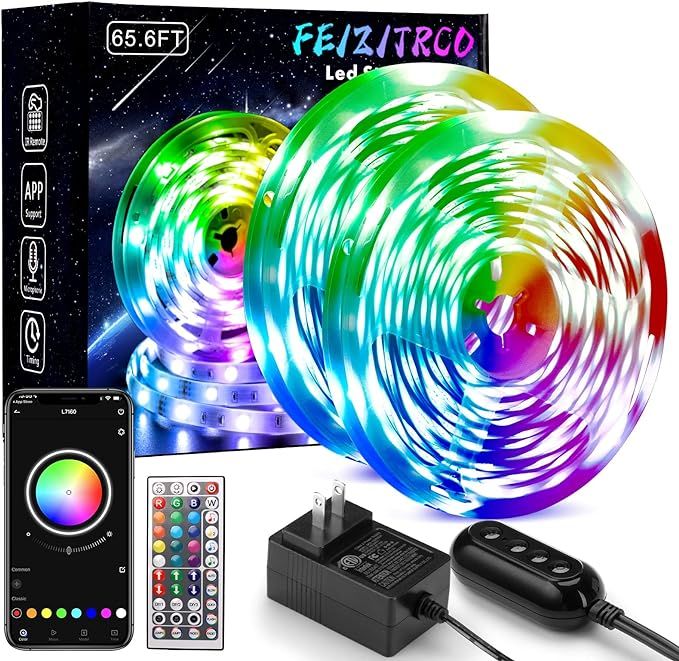 FEIZITRCO 65.6ft Led Lights Strip, RGB 5050 Color Changing Led Lights for Bedroom with 44 Keys Re... | Amazon (US)