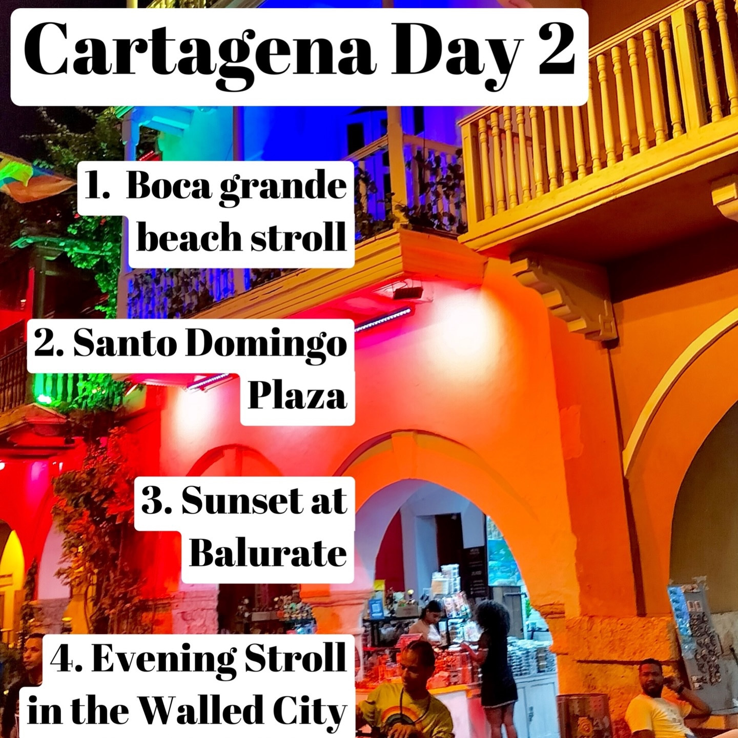 Day 2 in Cartagena felt like the city slowly revealing itself to us.

We started the morning walking along Bocagrande, watching the Caribbean roll in while the city woke up around us. By the afternoon we were back inside the Walled City, wandering into Plaza Santo Domingo where the streets feel like an open-air museum — music, art, colors everywhere.

And somehow we ended up back on the walls for sunset again… because once you see Cartagena from El Baluarte, it’s impossible not to come back. The sky turns pink, the breeze picks up, and the whole city glows.

We finished the night getting lost in the cobblestone streets of the Walled City, the kind of wandering that makes you fall a little more in love with a place.

Cartagena really knows how to hold you.

#Cartagena #CartagenaColombia #WalledCityCartagena #Bocagrande #JetSetLatAM CaribbeanNights TravelDiaries