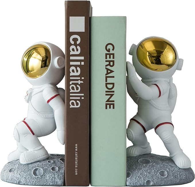 Space Theme Bookends for Shelves, Astronaut Moon Book Ends for Kids Room, Decorative Planet Book ... | Amazon (US)