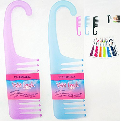 2 Shower Combs Hair Wide Tooth Dry Wet Gently Detangles Thick Long Durable Salon | Amazon (US)