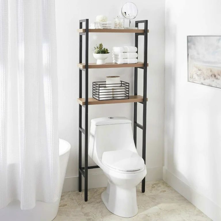 Better Homes & Gardens Jace 3-Shelf Over the Toilet Space Saver, Black and Natural Oak Finish | Walmart (US)