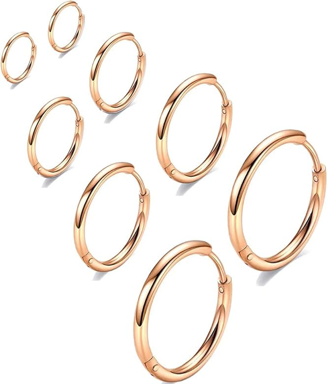 316L Surgical Stainless Steel Huggie Hoop Earrings 6mm 8mm 10mm 11mm 12mm 14mm Hypoallergenic Ear... | Amazon (US)