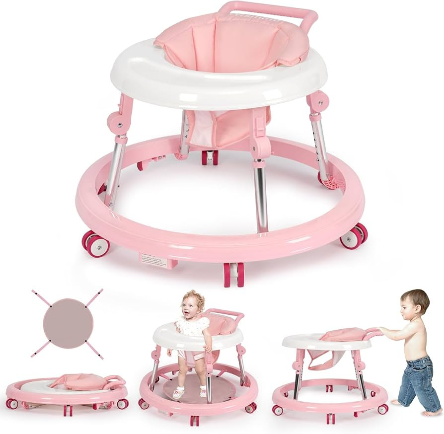 Baby Walker Foldable with 9 Adjustable Heights, Baby Walkers and Activity Center for Girls Boys B... | Amazon (US)