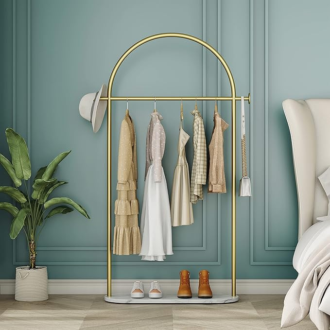 Gold Clothing Rack, Modern Garment Rack with Marble Base, Heavy-duty Coat Racks Freestanding for ... | Amazon (US)