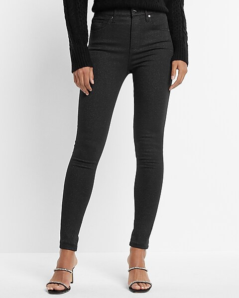 High Waisted Black Sparkle Skinny Jeans | Express