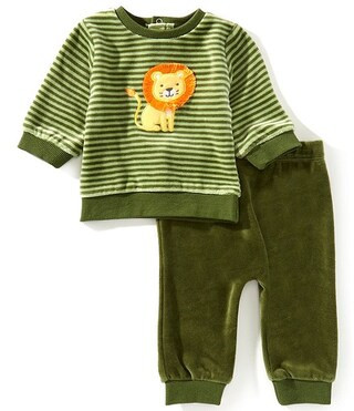 Little Me Baby Boys Long-Sleeve Striped Lion-Motif Velour Sweatshirt & Solid Velour Jogger Pants ... | Dillard's
