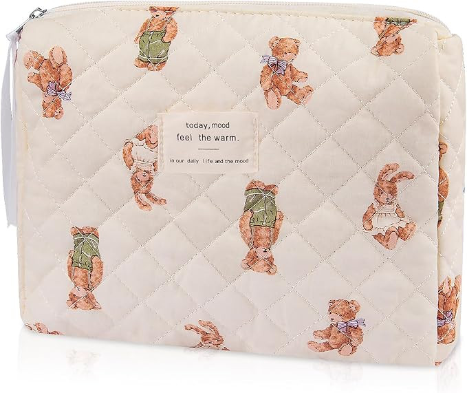 Floral Makeup Bag, Small Cosmetic Bag for Women Girls, Cute Cotton Makeup Bag, Quilted Makeup Bag... | Amazon (US)