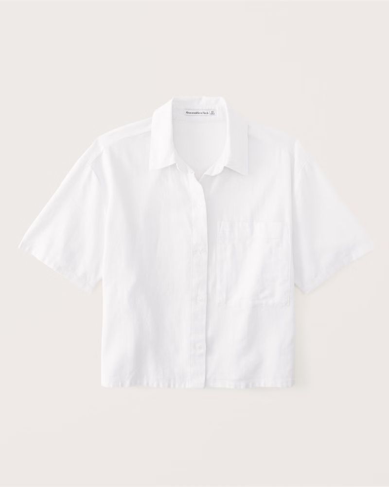 90s Cropped Boxy Linen-Blend Button-Up Shirt | Abercrombie & Fitch (US)