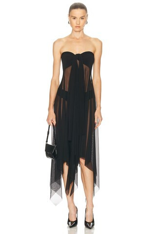 Norma Kamali KLEID in Schwarz & Schwarzer Mesh - Black. Size XS (also in L, M, S). | FWRD 