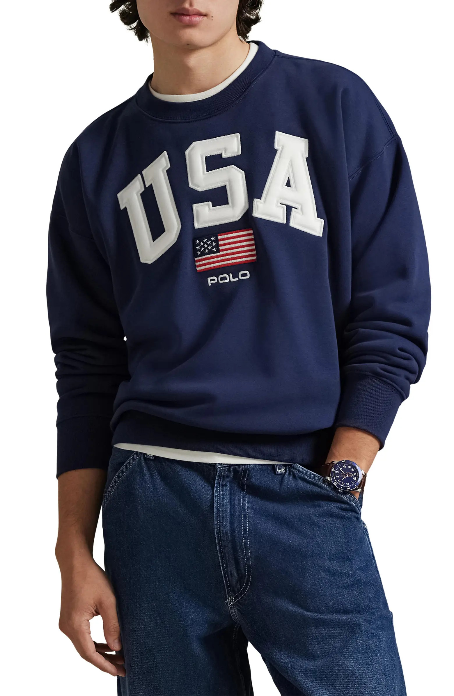 Vintage Fit Flag Fleece Crewneck Sweatshirt | Nordstrom