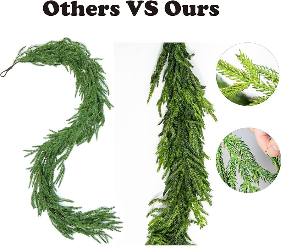 6FT Christmas Garland Norfolk Pine Garland Christmas Greenery Garland for Mantle Table Stairs Ind... | Amazon (US)