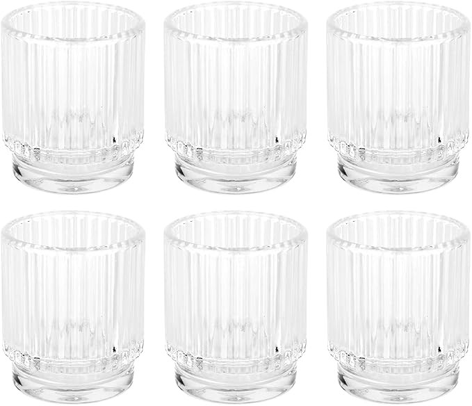 Koyal Wholesale 6Pcs Ribbed Clear Glass Votive Candle Holders Clear Glass Votive Candle Holders f... | Amazon (US)