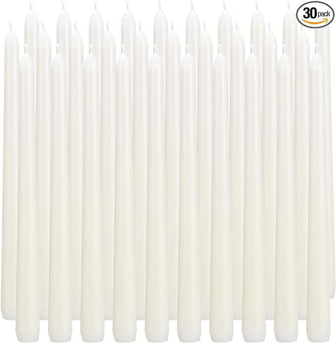 qinxiang 30 Pack Ivory Taper Candles, 10 inch (H) Dripless, Unscented Dinner Candle, Smokeless Ta... | Amazon (US)